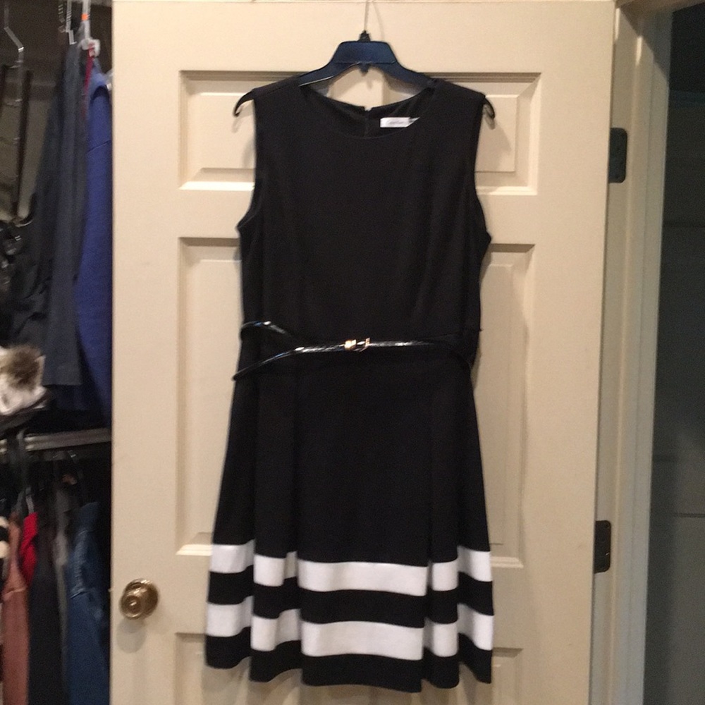 Calvin Klein Black tank dress with white stripes